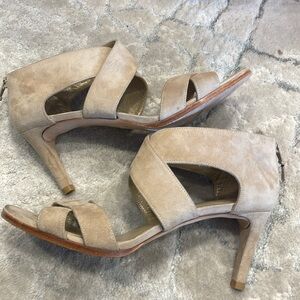 Stuart Weitzman Beige Suede Strappy High Heel Sandals